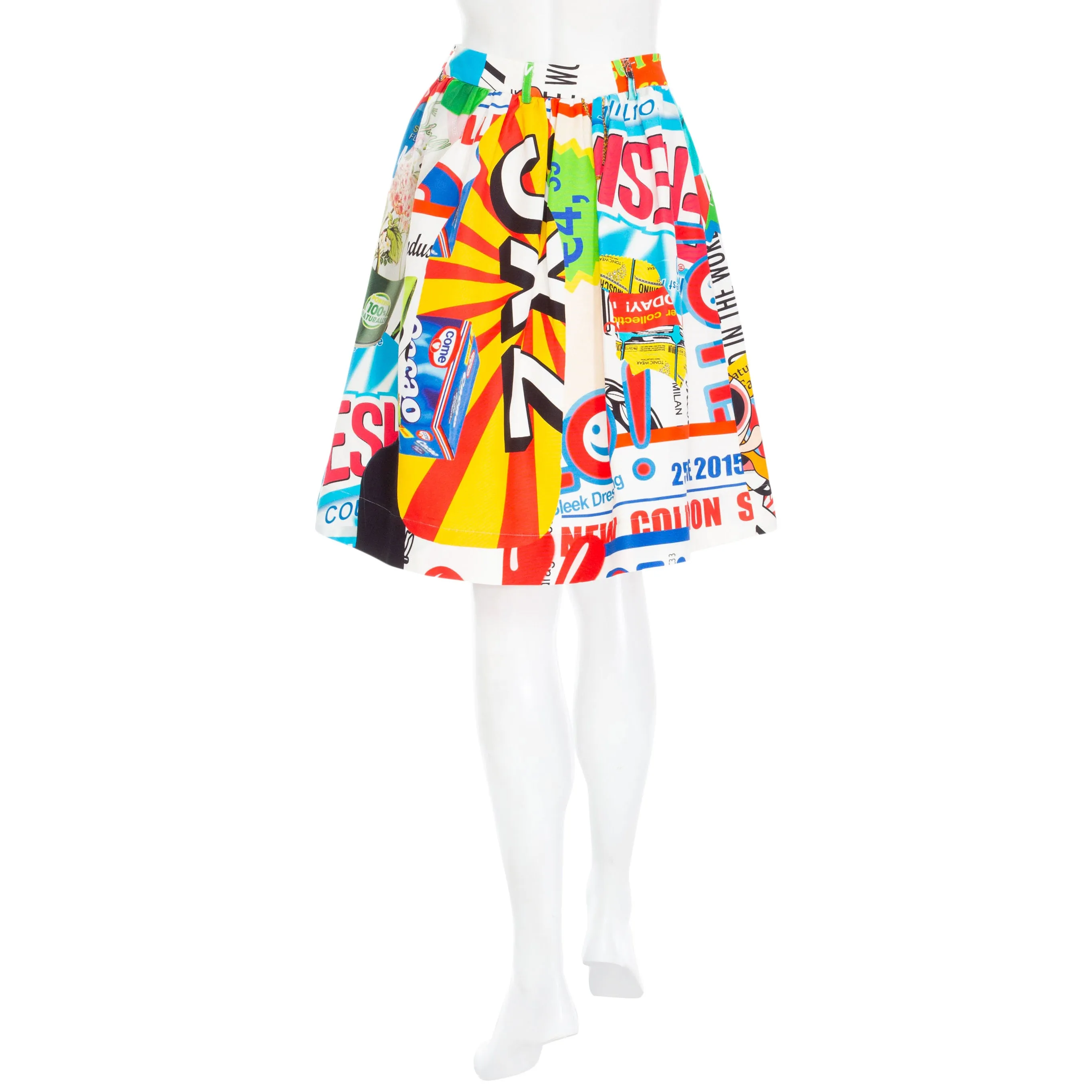 2016 Multicolored Cotton-Blend Collage Print A-Line Skirt