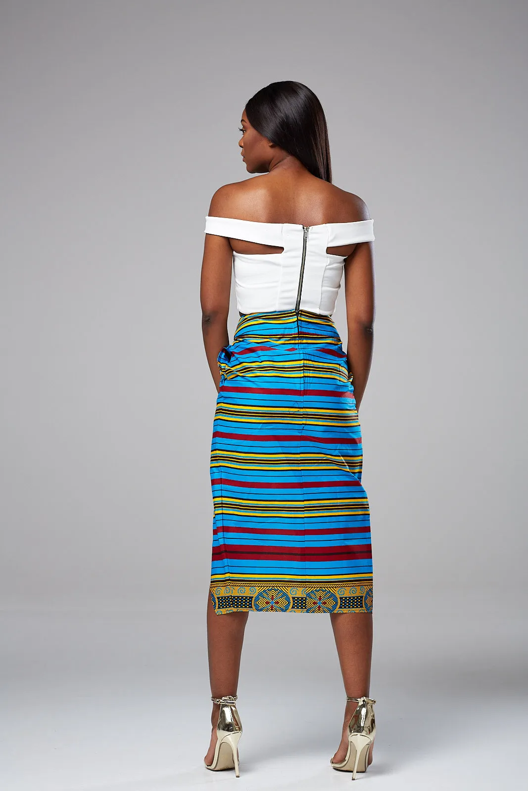 African Wax Print Front Slit High Waist Tulip Midi Skirt - PRIYA