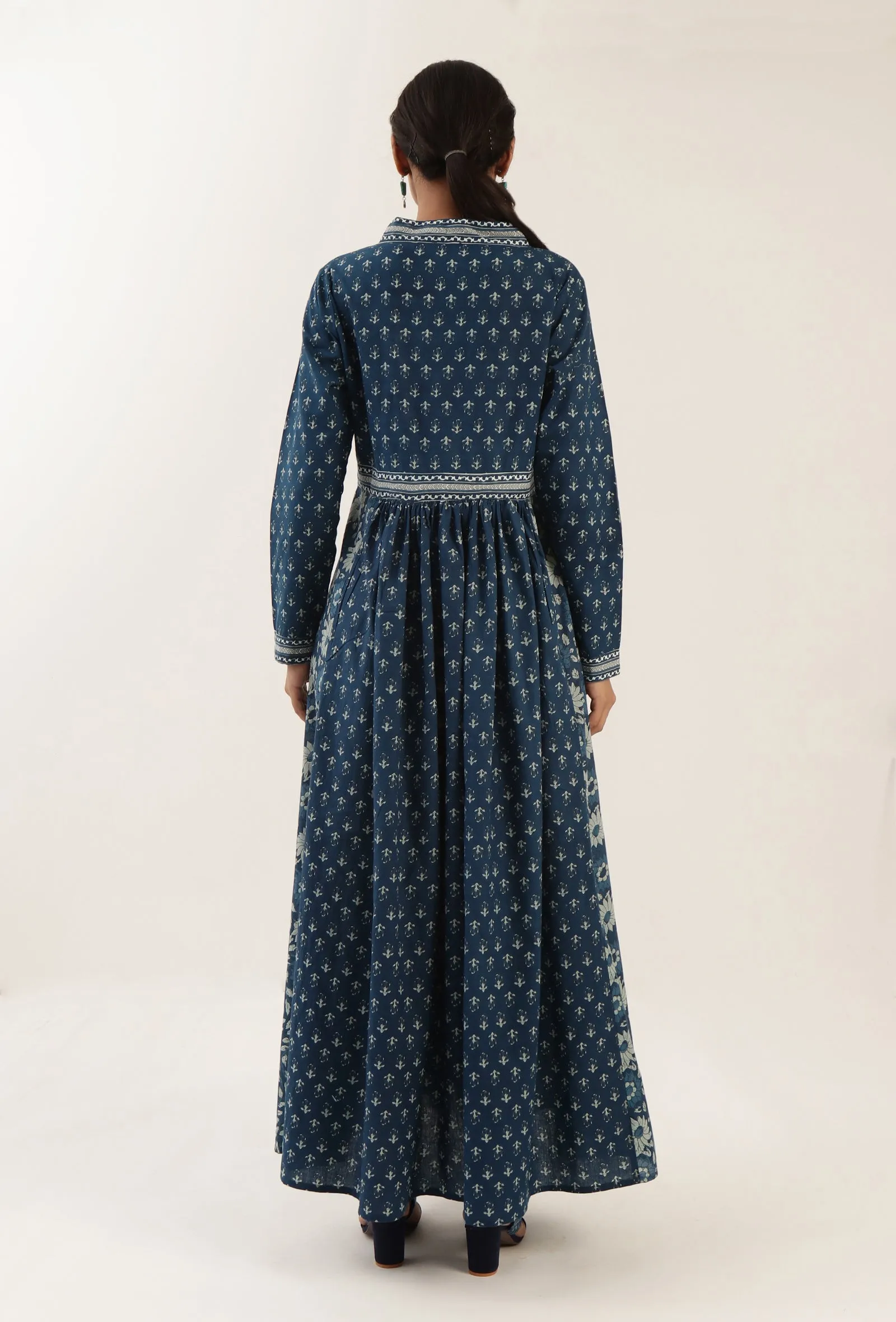 Ajrakh Print Blue Cotton Dress