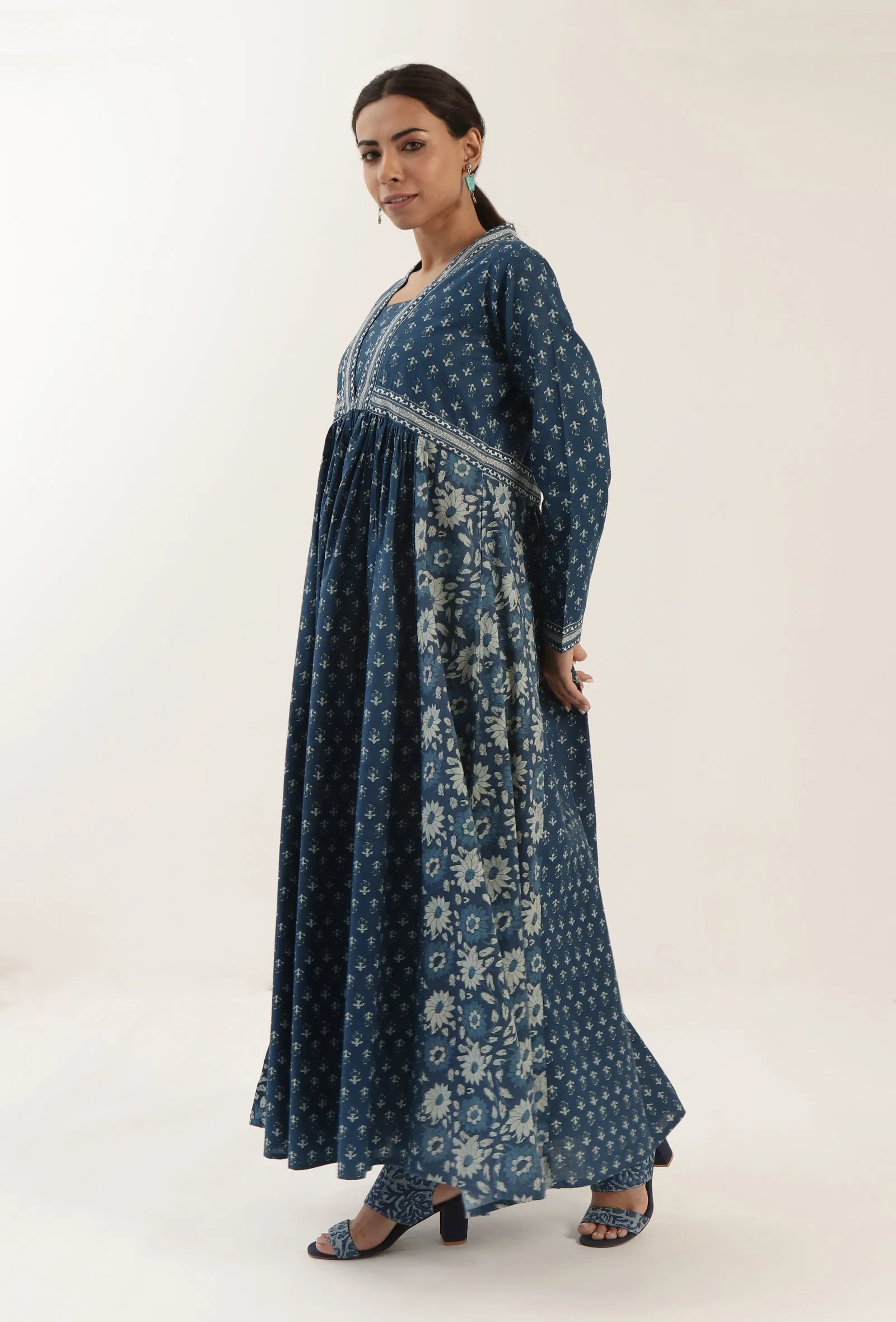 Ajrakh Print Blue Cotton Dress