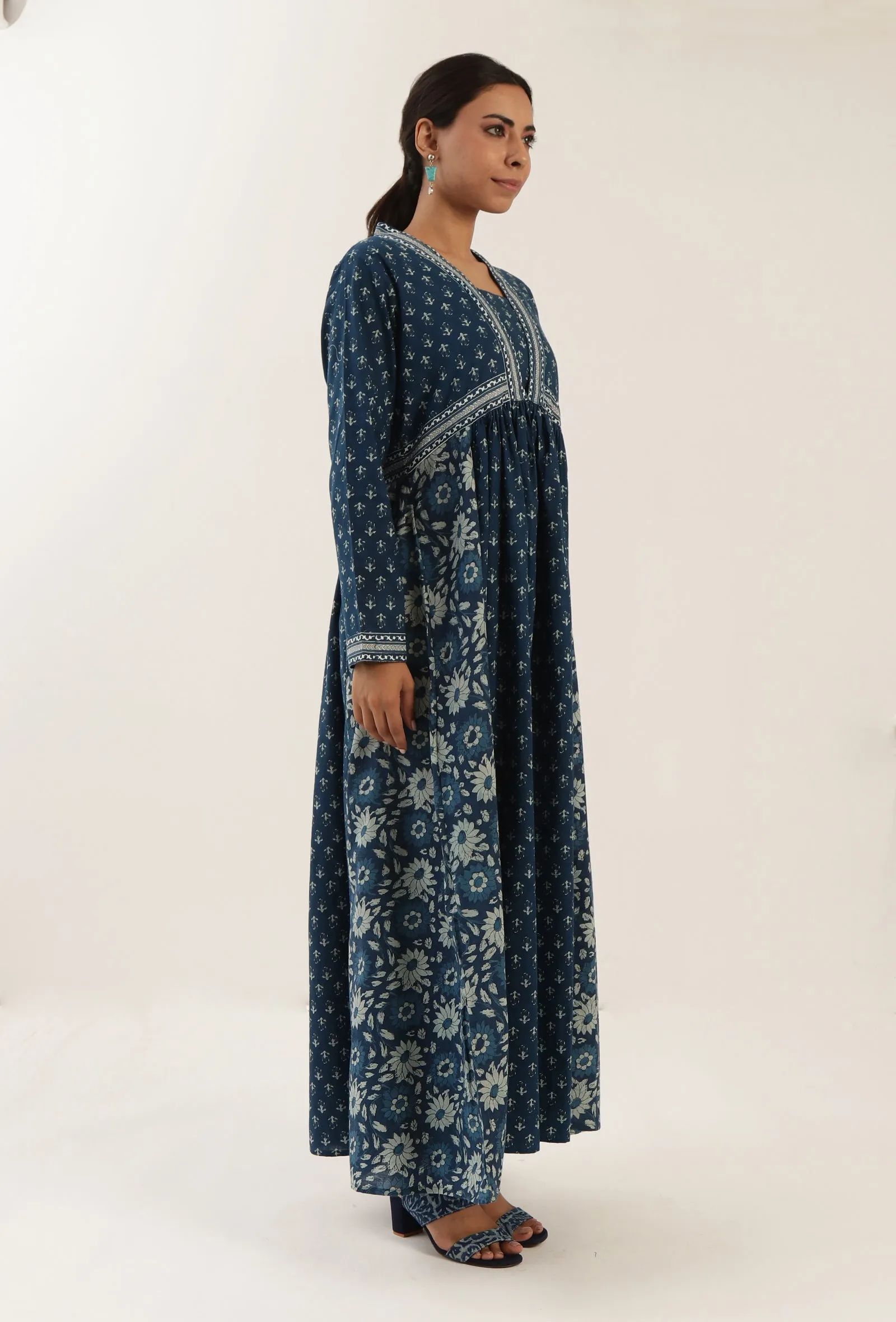 Ajrakh Print Blue Cotton Dress