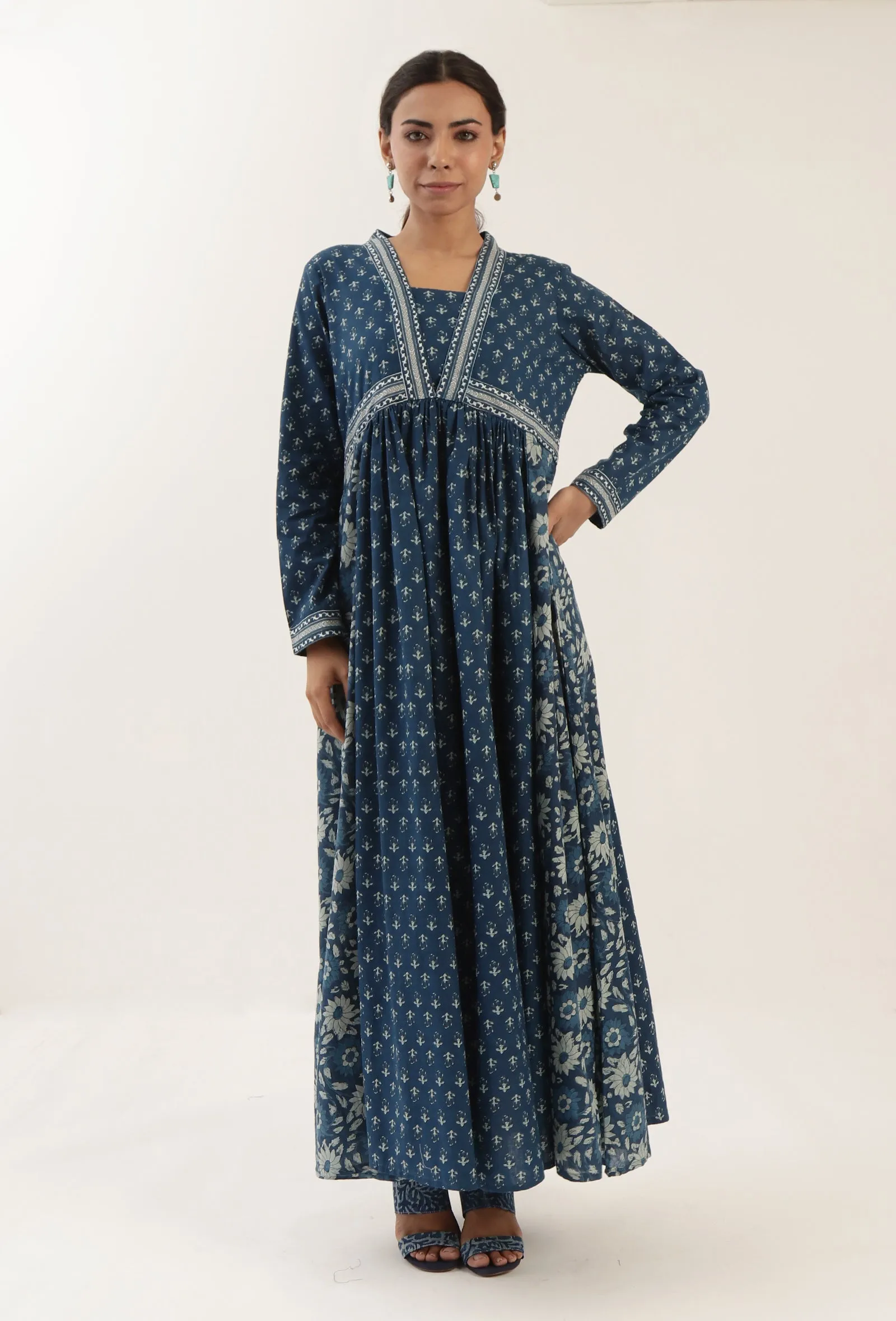 Ajrakh Print Blue Cotton Dress