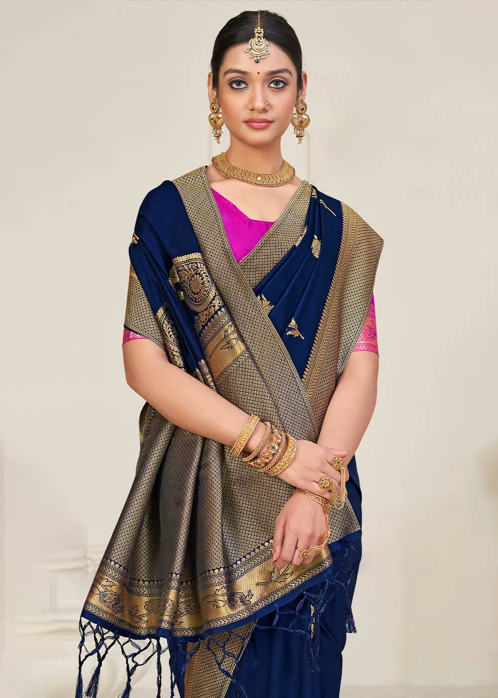 Berry Blue Zari Woven Dola Silk Saree