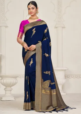 Berry Blue Zari Woven Dola Silk Saree