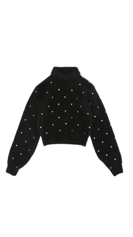 Black Rhinestone Turtleneck Sweater