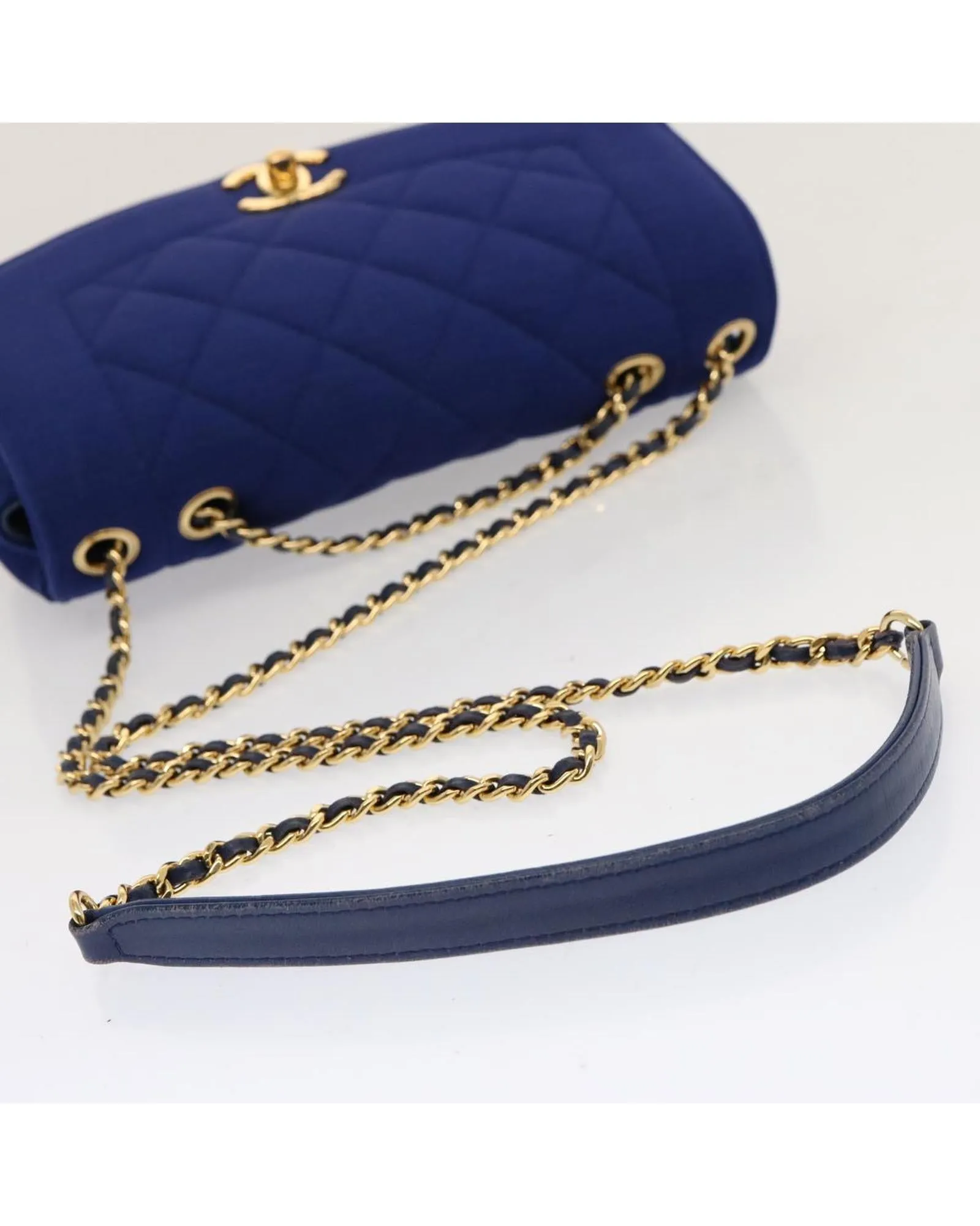 Blue Canvas Matelasse Chain Shoulder Bag with CC Logo by Diana