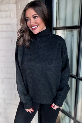 Bouncing Around High Neck Black Sweater