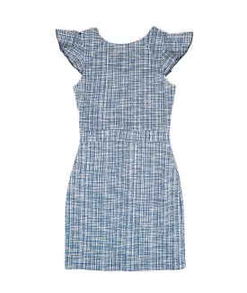 By Debra Girls Blue Plaid Flutter Sleeve Sheath Dress