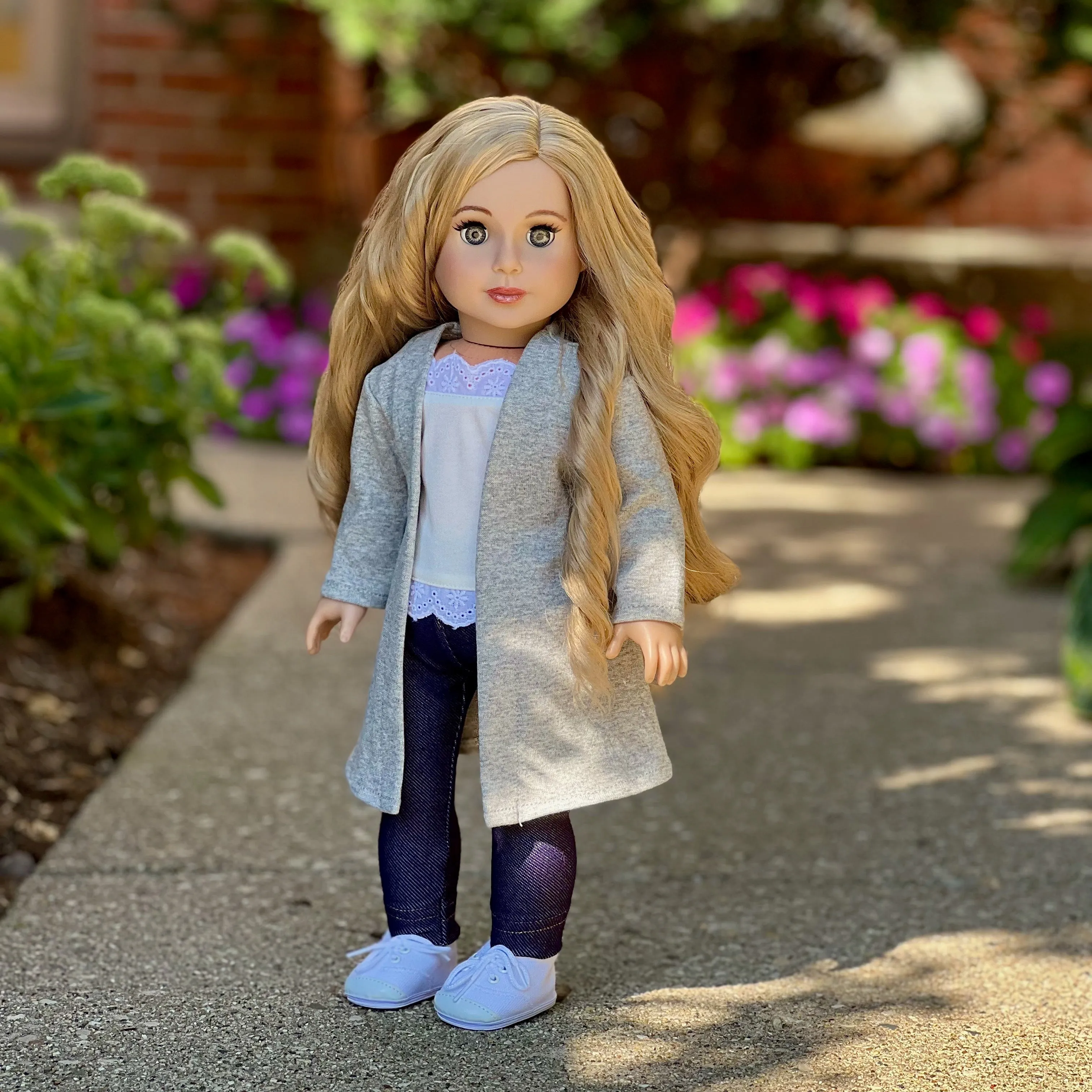 Comfy Chic - 4 Piece Outfit for 18 Inch Doll - White Tank Top, Leggings, Gray Long Sweater and White Sneakers - 18 Inch Doll Clothes ( Doll Not Included)