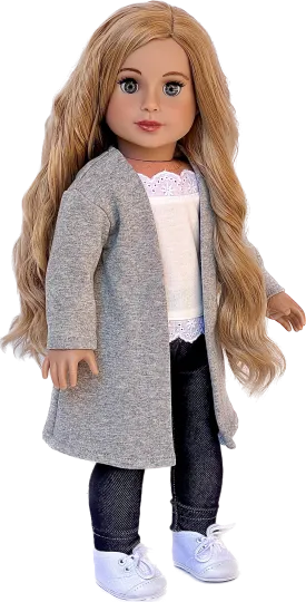 Comfy Chic - 4 Piece Outfit for 18 Inch Doll - White Tank Top, Leggings, Gray Long Sweater and White Sneakers - 18 Inch Doll Clothes ( Doll Not Included)