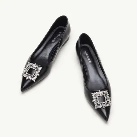 Crystal Buckle Flats (Aida) Black