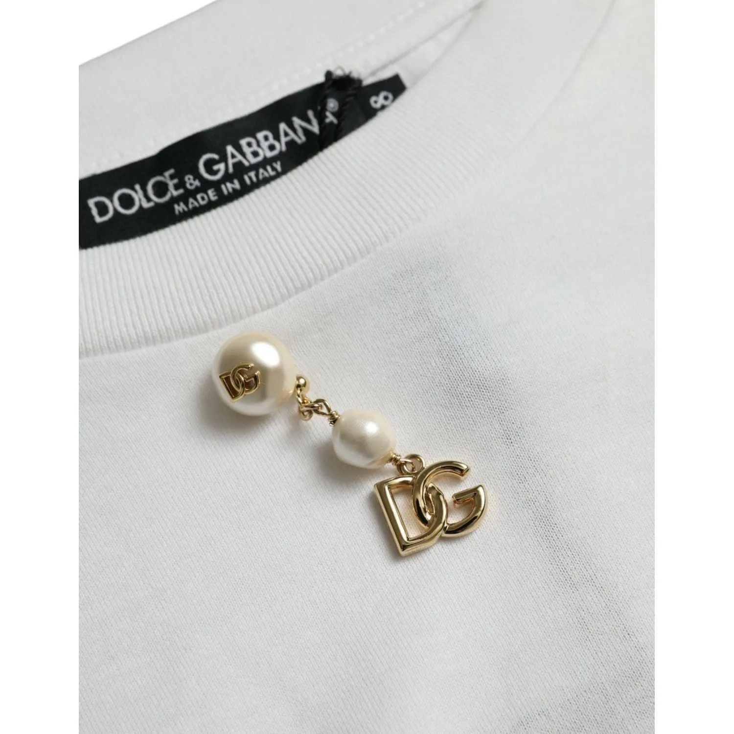 Dolce & Gabbana White Embellished Cotton Crew Neck T-shirt