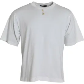 Dolce & Gabbana White Embellished Cotton Crew Neck T-shirt