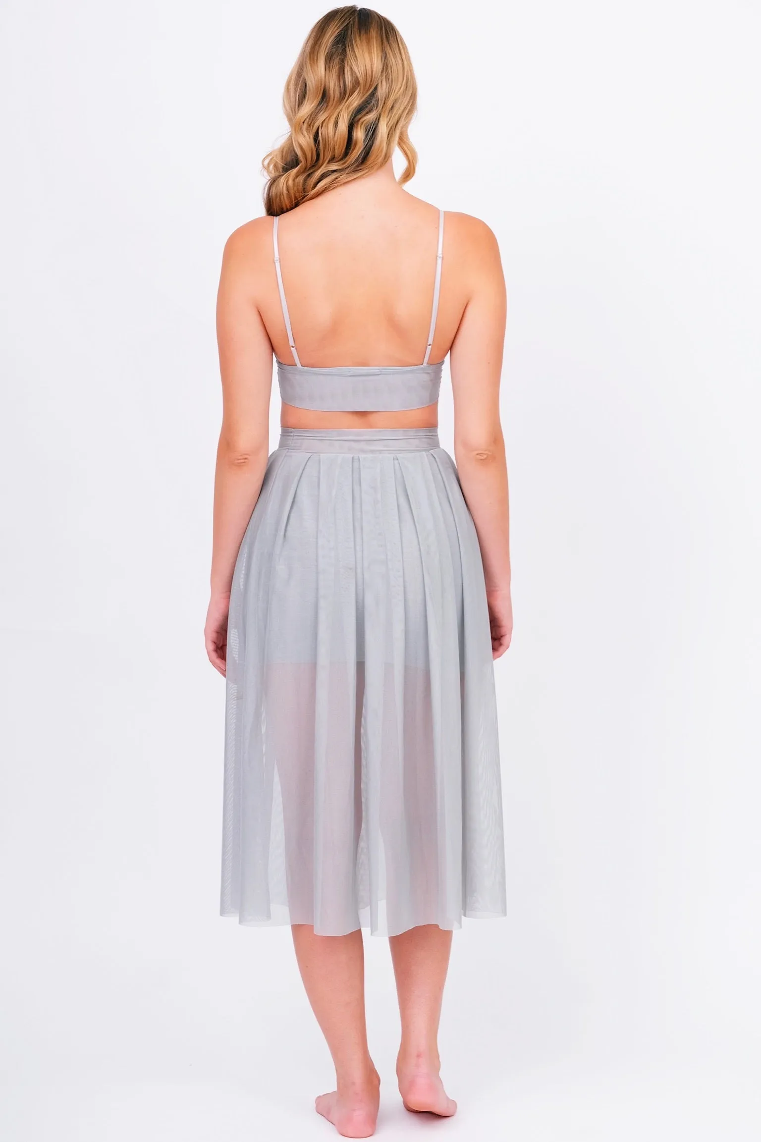 Grey High Waist Mesh Skirt