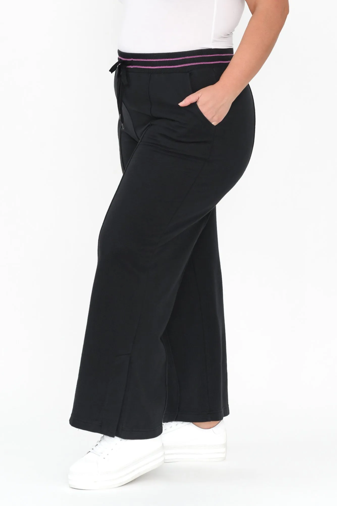 Kyla Black Cotton Blend Wide Leg Pants