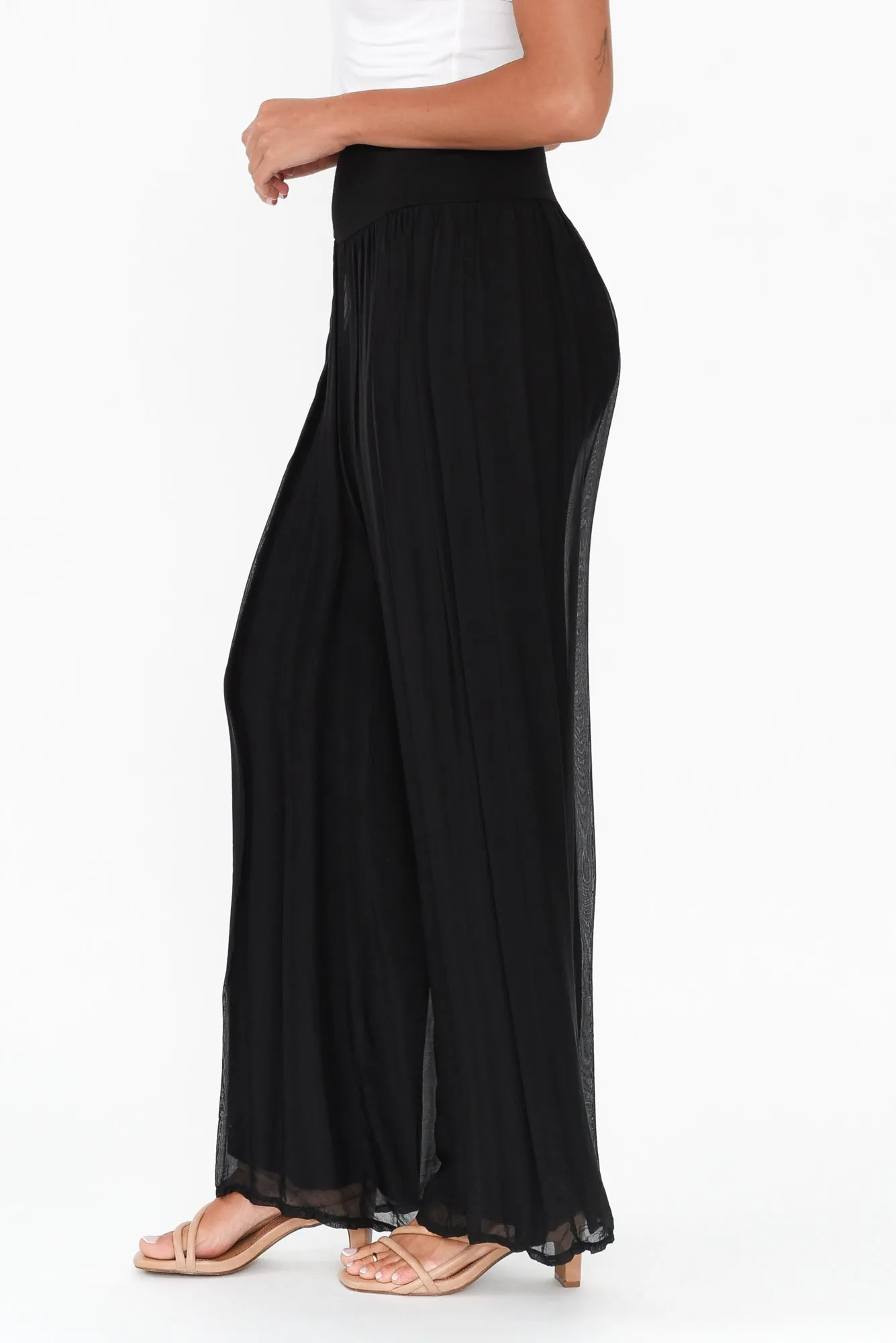 Laurier Black Silk Wide Leg Pants