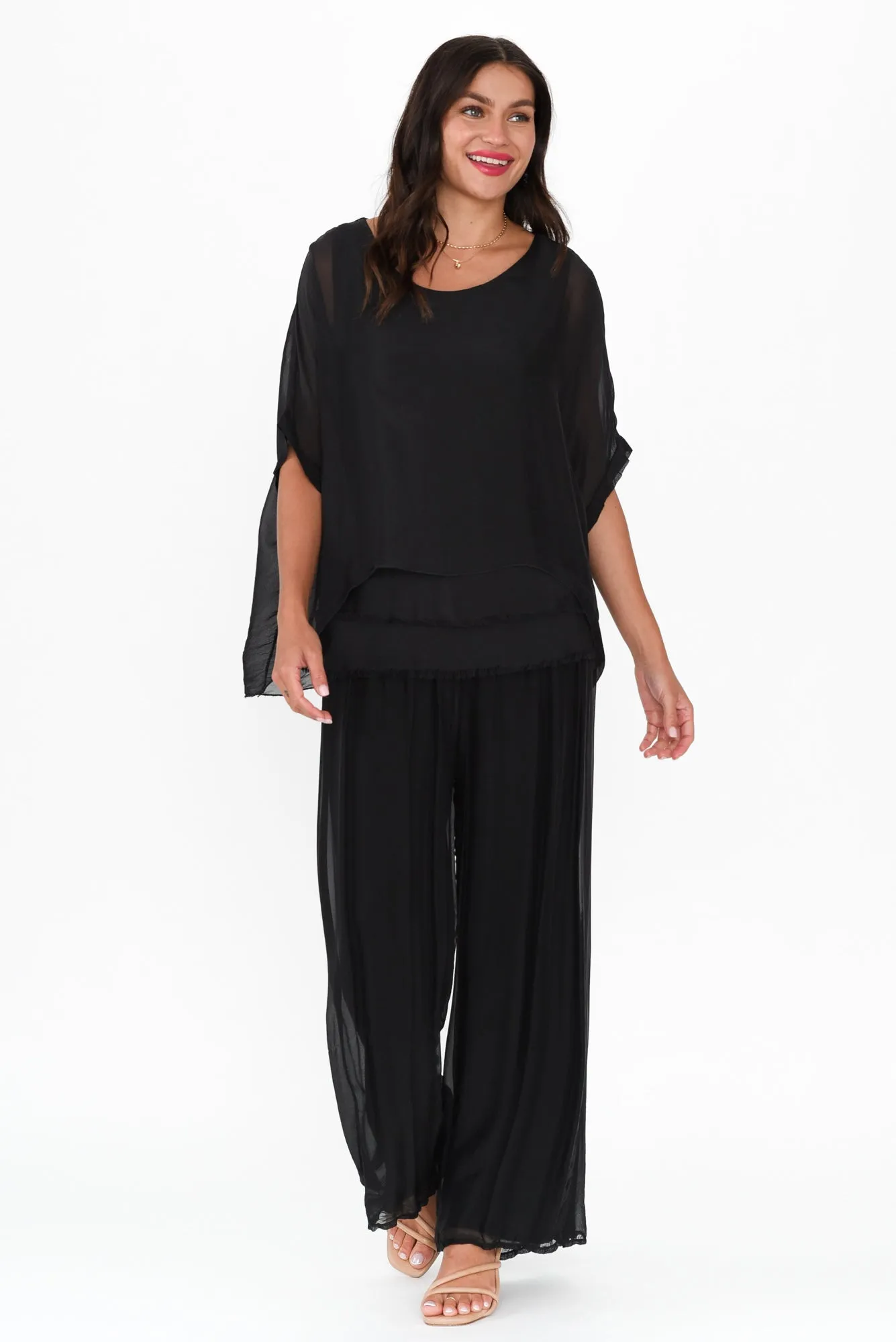 Laurier Black Silk Wide Leg Pants