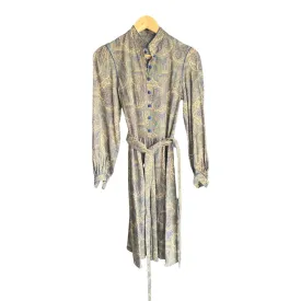 Liberty Brushed Cotton Khaki Patterned Long Sleeved Dress UK Size 10