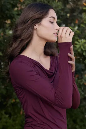 Long Sleeve Cowl Neck Top - Burgundy