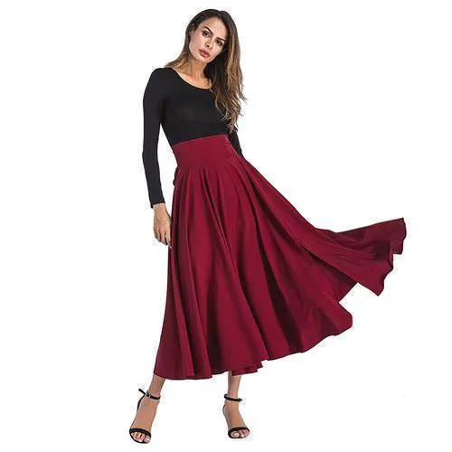 Maxi Skirt vintage Retro High Waist Pleated  Long Skirts Back Bow with Belt (US 6-16)