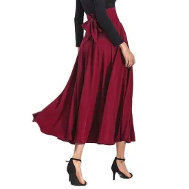 Maxi Skirt vintage Retro High Waist Pleated  Long Skirts Back Bow with Belt (US 6-16)