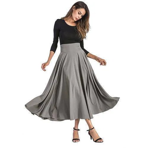 Maxi Skirt vintage Retro High Waist Pleated  Long Skirts Back Bow with Belt (US 6-16)