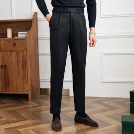 Men's Dress Pants Waist Pleated Straight Fit Flat Business Pants with Pockets