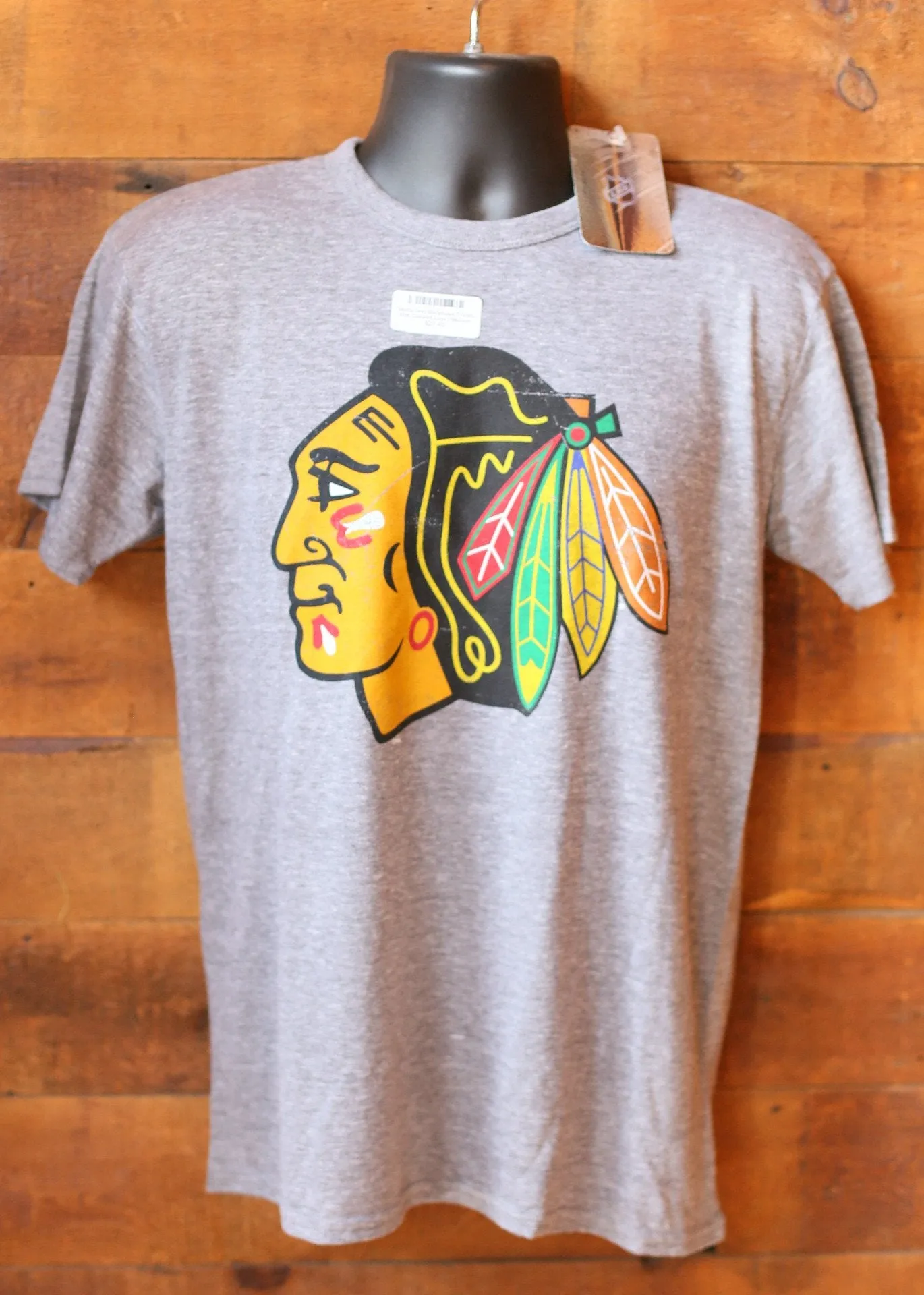 Men's Grey Blackhawk T-Shirt With Colored Logo