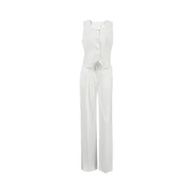 Pre Order:  High-End White V-Neck Vest   Trousers Set