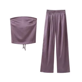 Pre Order:  Silk Tied Chest Top   Draped Straight Leg Pants