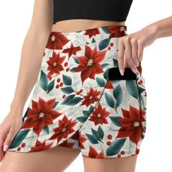 Red Poinsettia A-Line Skirt with Pocket Light proof trouser skirt