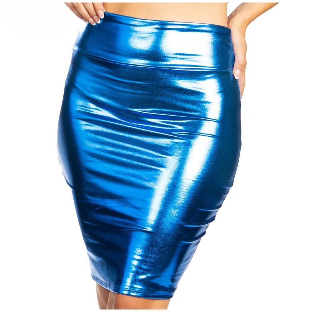 Sakkas Women's Shiny Metallic Liquid High Waist Pencil Skirt