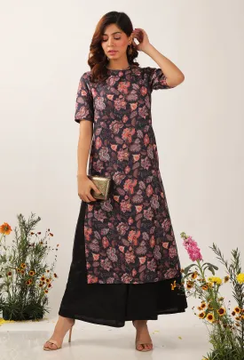 Set Of 2: Zoon Floral Chintz Straight Kurta With Flared Organza Pants