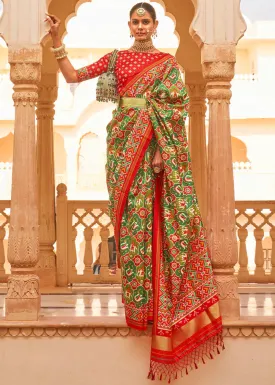 Shades Of Green Printed Patola Tussar Silk Saree