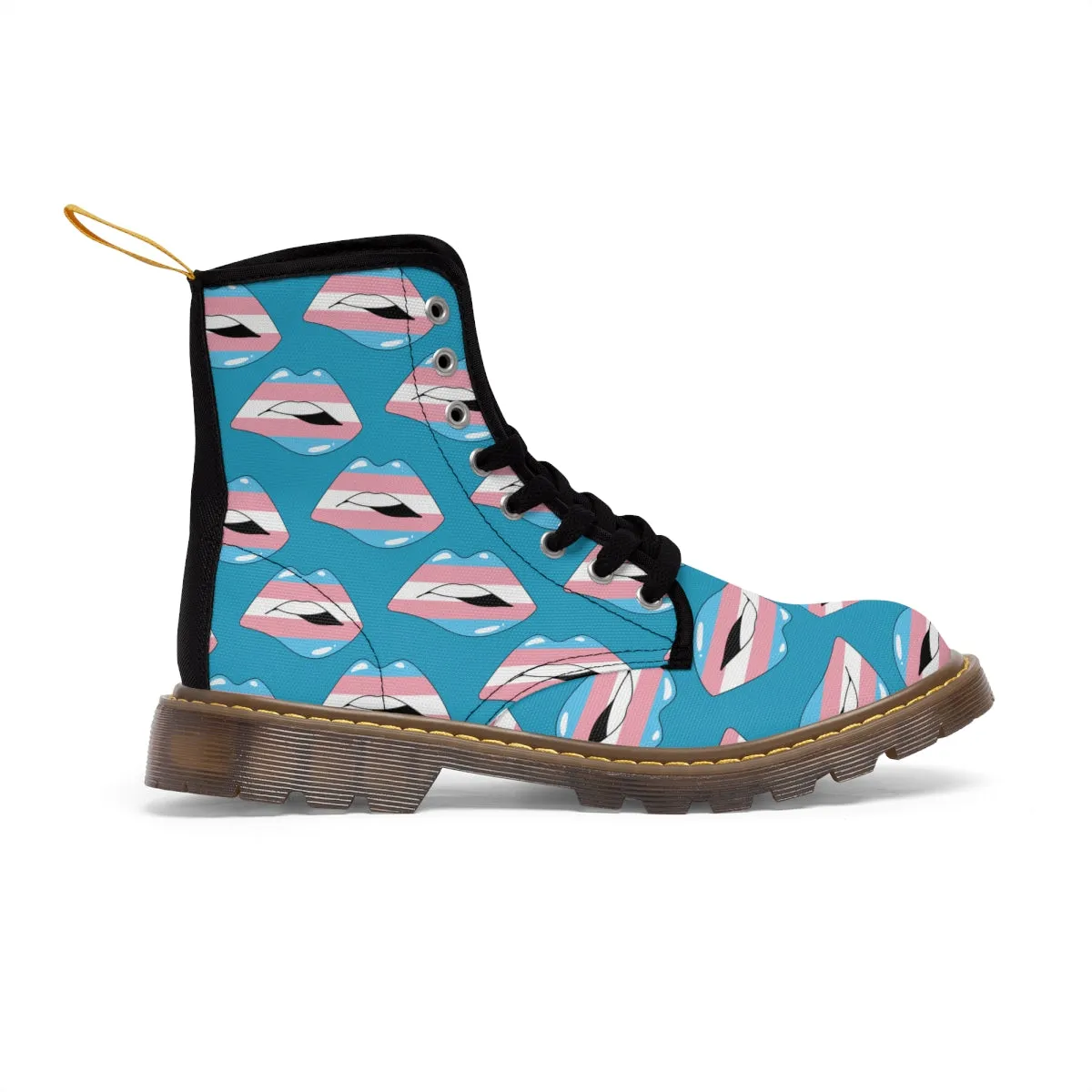 Transgender Flag Kisses LGBTQ Blue Canvas Boots Unisex Size