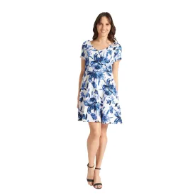 White & Blue Floral Print Spring Dress