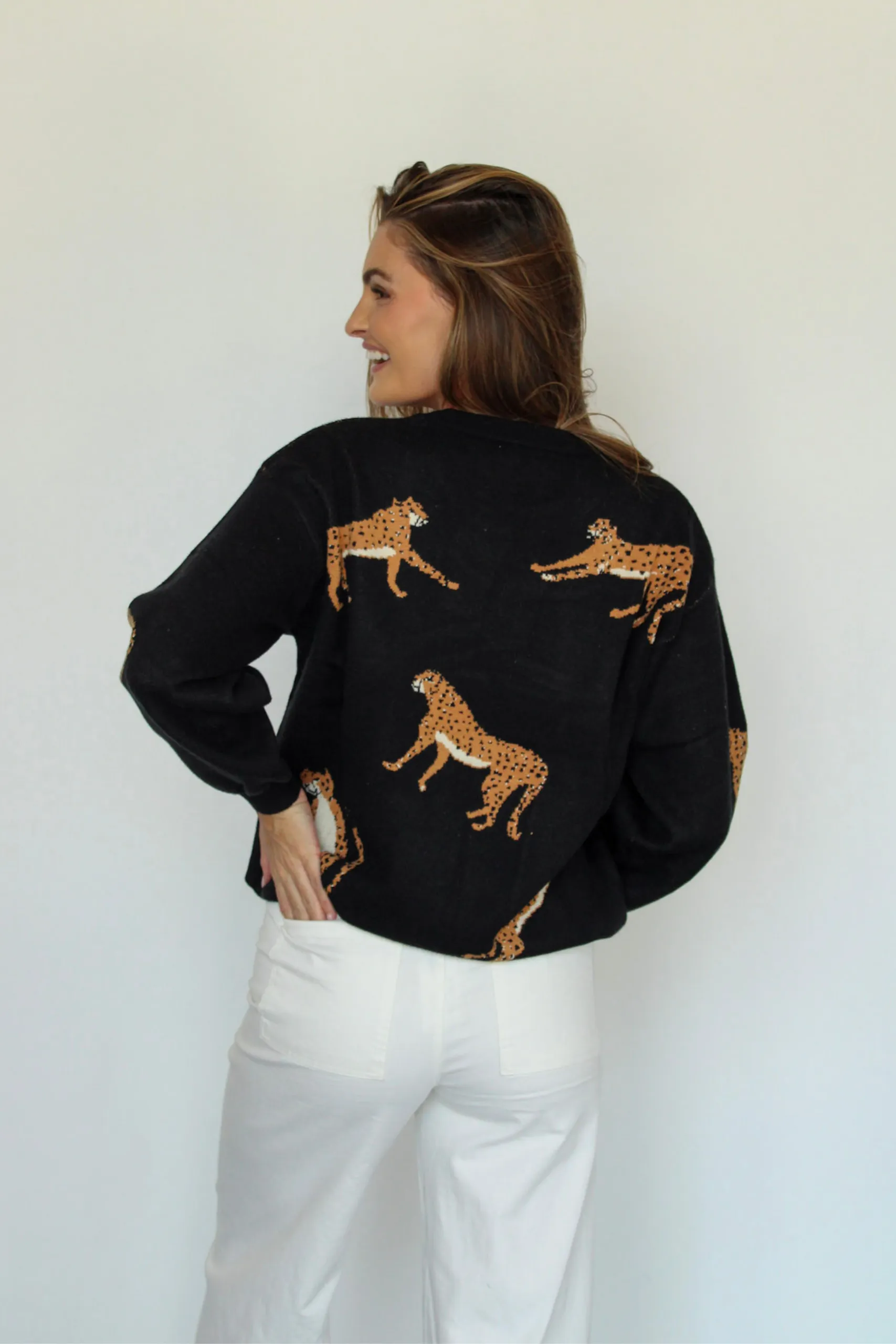 Wild Night Leopard Sweater In Black